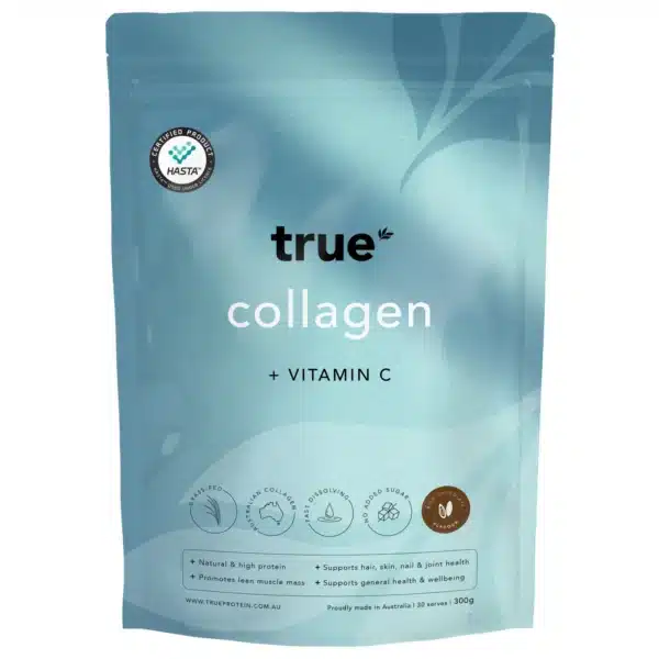 Collagen Premium hydrolysed peptides with added Vitamin C. Made with Australian grass-fed collagen Effortless dissolvability Vitamin C for enhanced absorption Flavour 300g bag (30 serves) Rich Chocolate Natural Fruit Punch Mixed Berry Grape French Vanilla $45.00